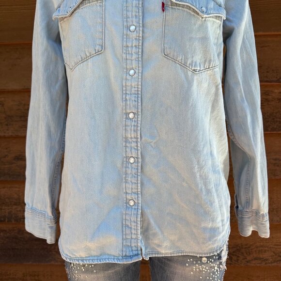 Vintage Levis Stonewash Denim Western Shirt Womens M Snap Front - Picture 9 of 11